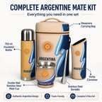 Argentine Yerba Mate Kit – Premium Stainless Steel Mate Cup & Bombilla Set with 750ml Vacuum Insulated Bottle, Yerba Container & Neoprene Bag – Authentic Argentine Design