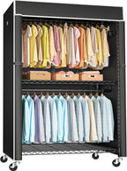 FUTASSI Black Clothing Rack with Black Cover, P1C Plus Rolling Closet
