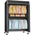 FUTASSI Black Clothing Rack with Black Cover, P1C Plus Rolling Closet