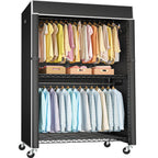 FUTASSI Black Clothing Rack with Black Cover, P1C Plus Rolling Closet