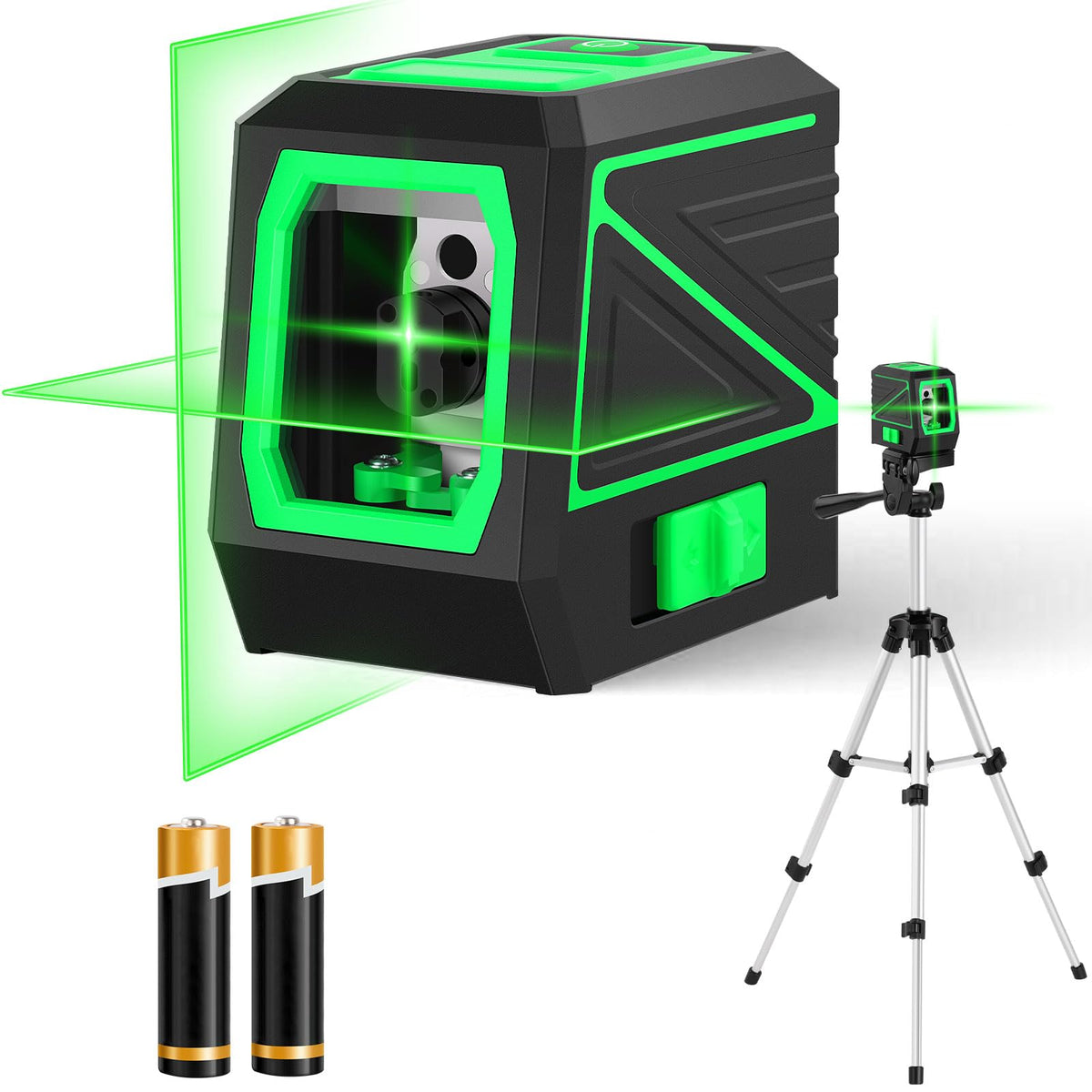 Laser Level with Tripod, 120 feet Green Cross Line Self Rotary Leveling Laser Level, Vertical and Horizontal Line, Rotatable 360 Degree, Manual Self leveling and Pulse Mode,IP54 Waterproof & Battery1