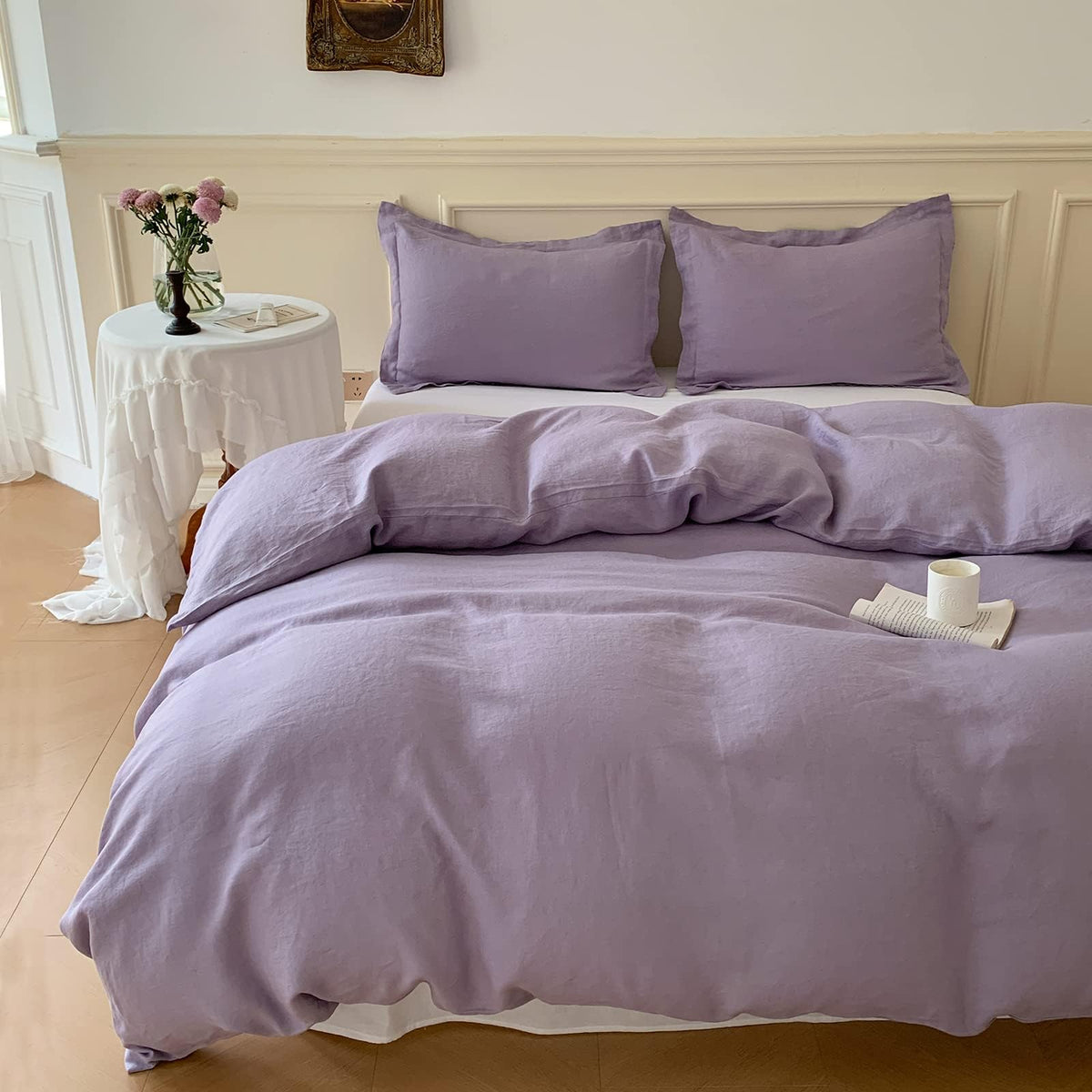 Simple&Opulence 100% Linen Duvet Cover Set, 3 PCS Natural French Flax Linen Duvet Cover King Size, Breathable Soft Comfy Linen Bedding Comforter Cover with 2 Pillowcases(Linen, 104"x92")