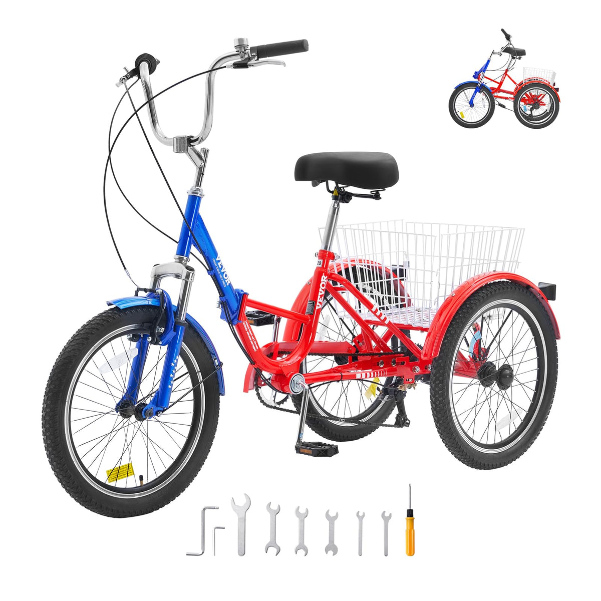 VEVOR Folding Adult Tricycle,Adult Folding Trikes, 3 Wheel Cruiser Bike with Large Basket & Adjustable Seat, Shopping Picnic Foldable Tricycles for Women, Men, Seniors