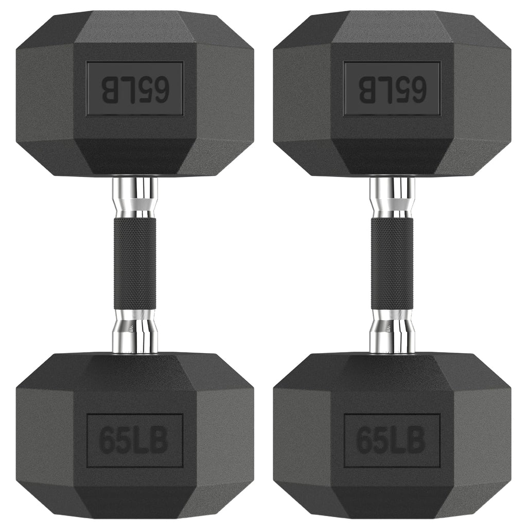 HANDBODE Hex Dumbbell Set of 2, Rubber Encased Fixed Dumbbells, 2.5-65 lb