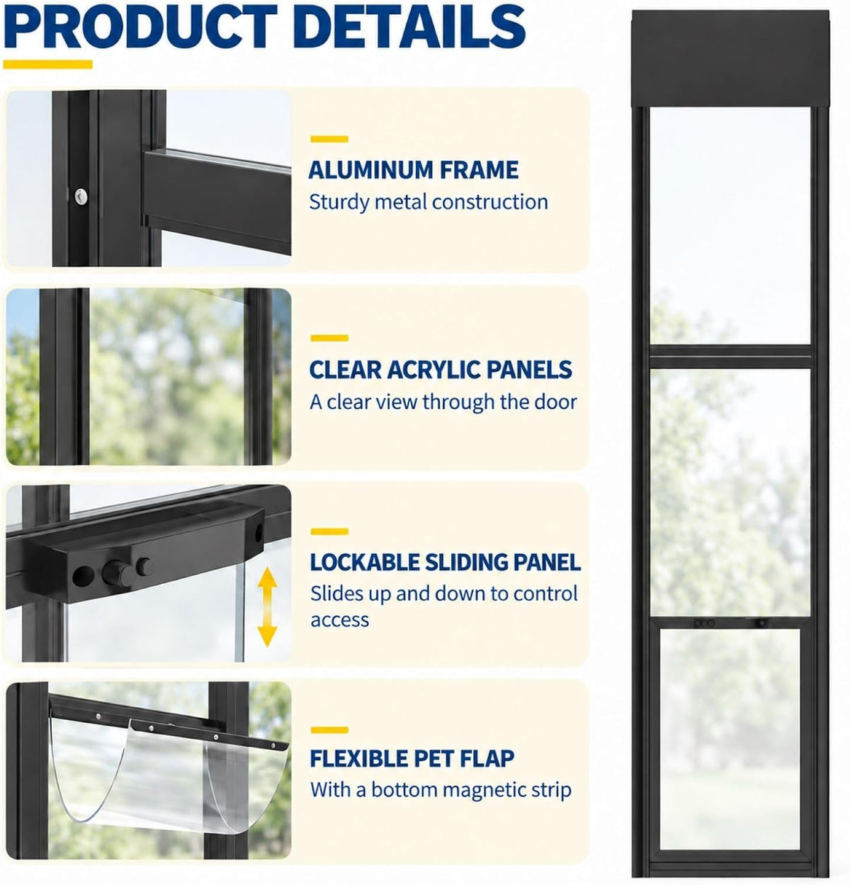DoCred Dog Door for Sliding Glass Door, 74 13/16" to 80 11/16"
