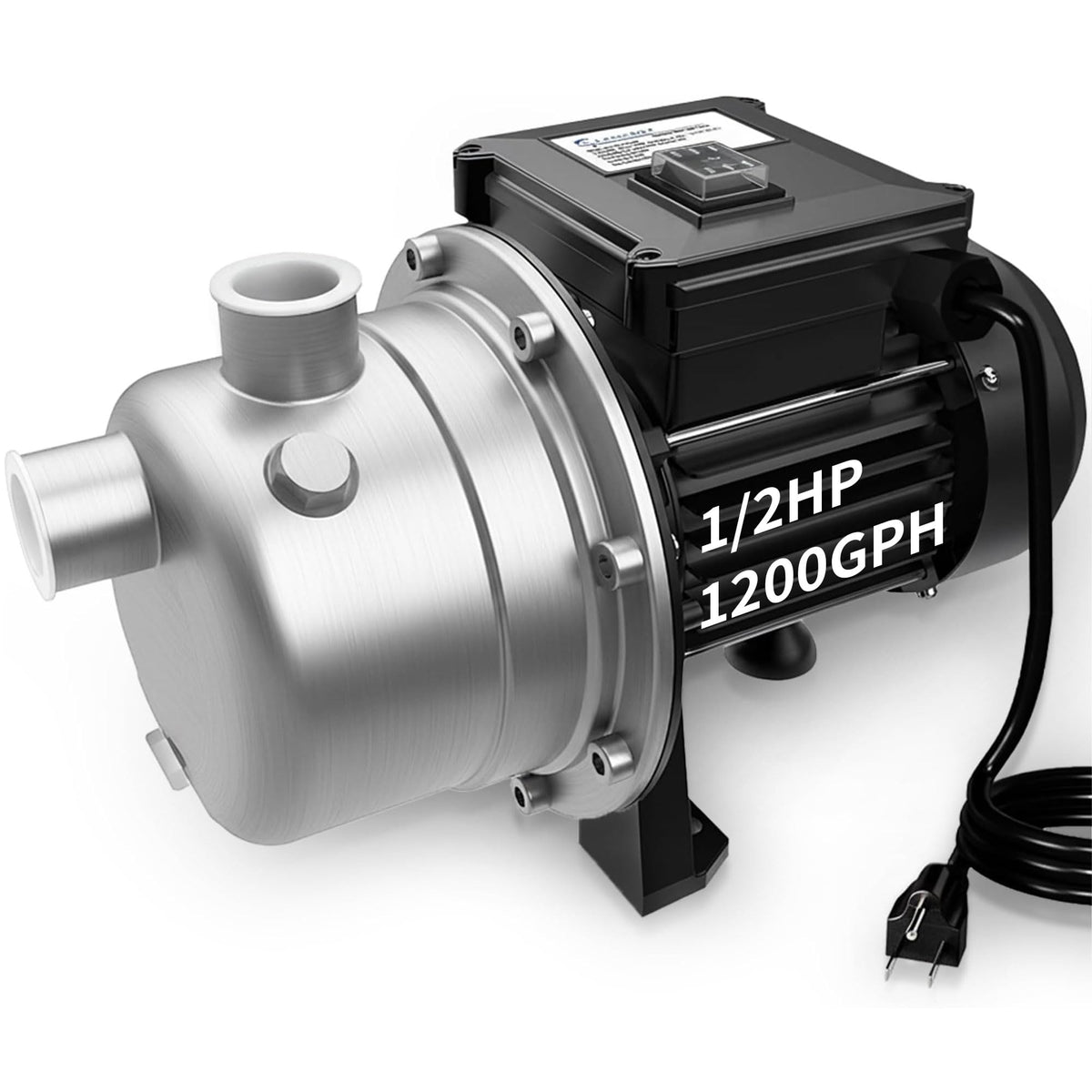 LANCHEZ 1.6 HP Shallow Well Pump, 1500 GPH Stainless Steel Water Transfer Pump, 115V Garden Irrigation Pump, Water Booster Jet Pump for Home Garden Lawn Farm, Silver