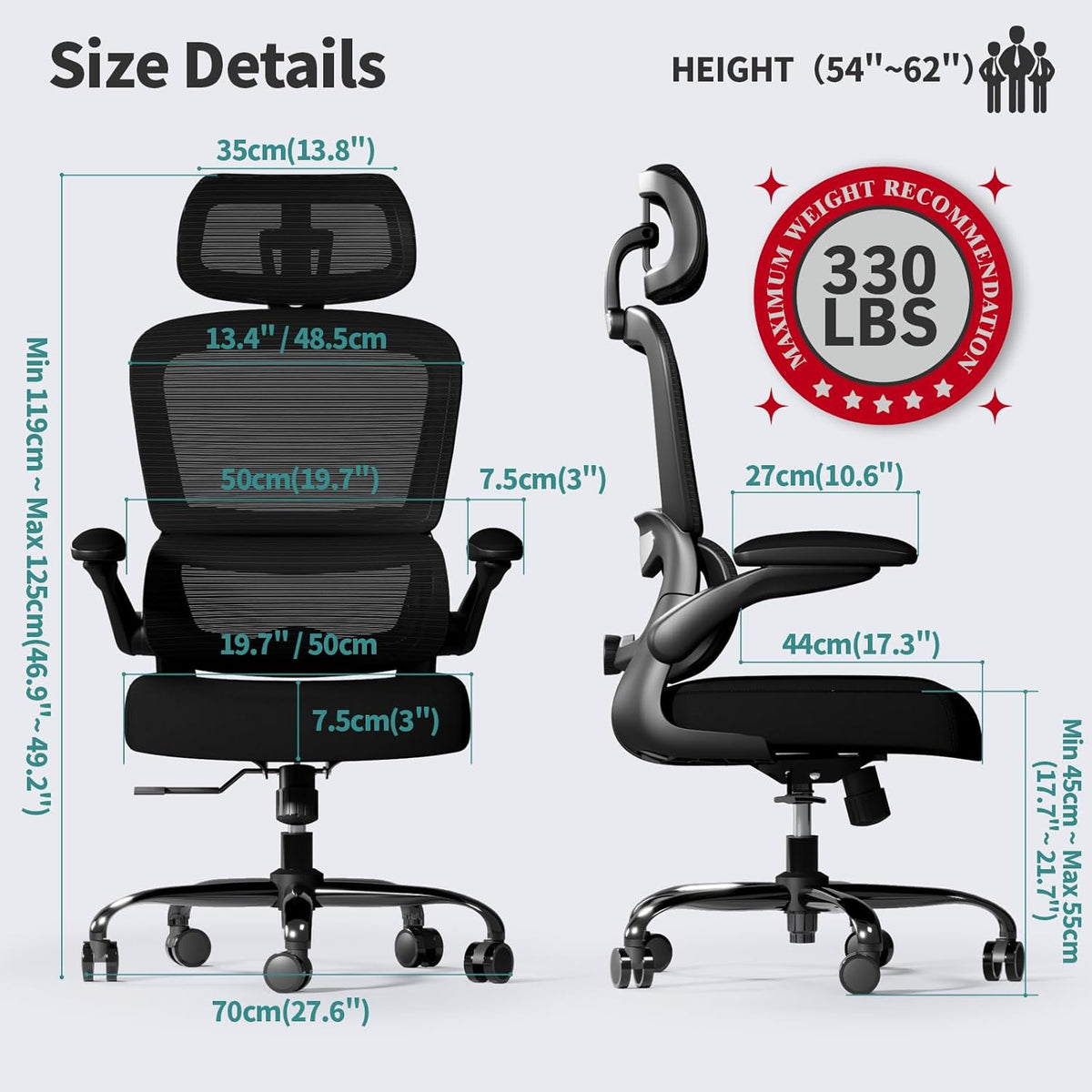 TRALT Office Chair Ergonomic Desk Chair with Lumbar Support Black, 1