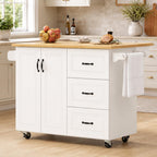 43" Kitchen Island on Wheels, Rolling Kitchen Island with Drop Leaf, Black