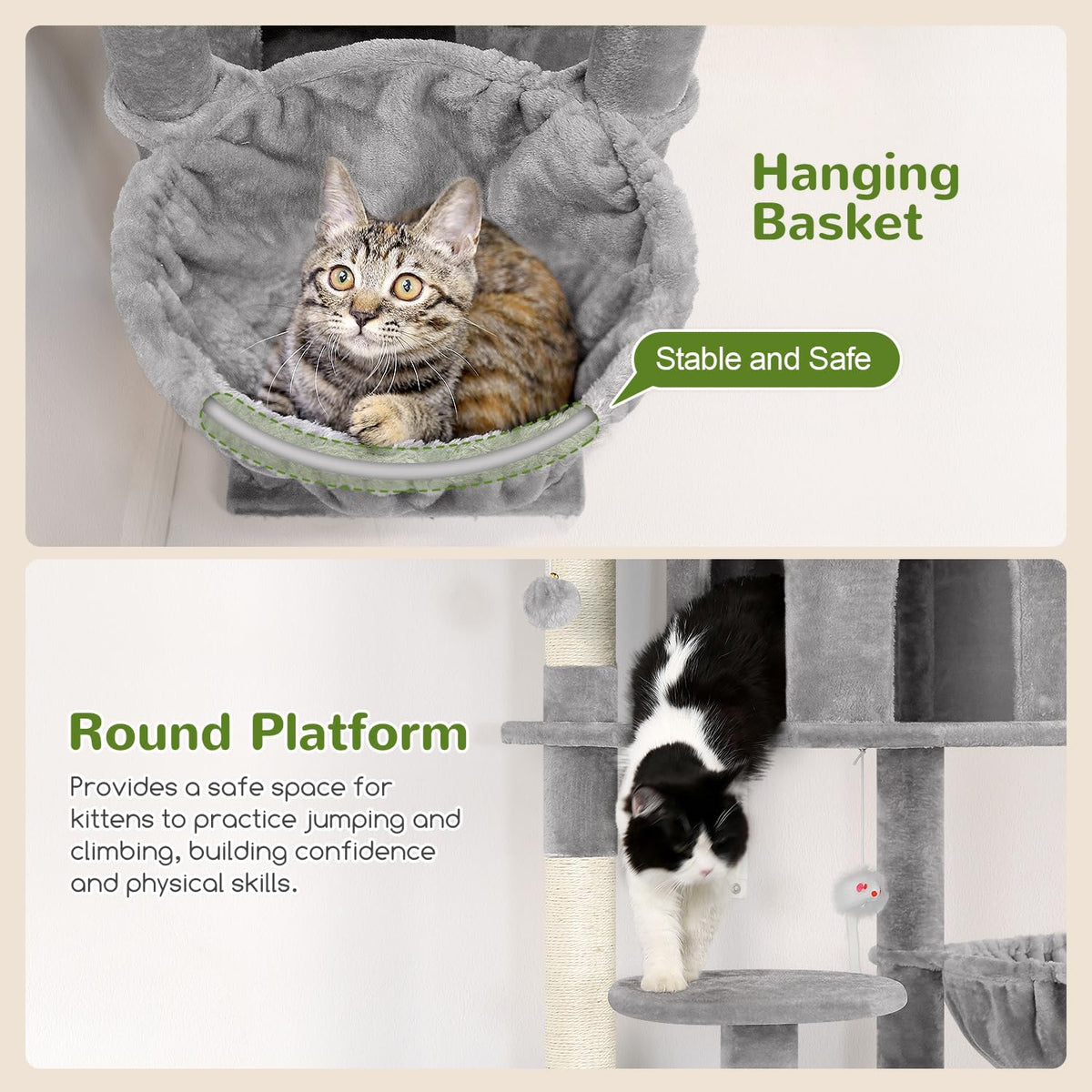 Globlazer Cat Tree Tower for Multiple Adult Cats, 82in, F82, Light Grey