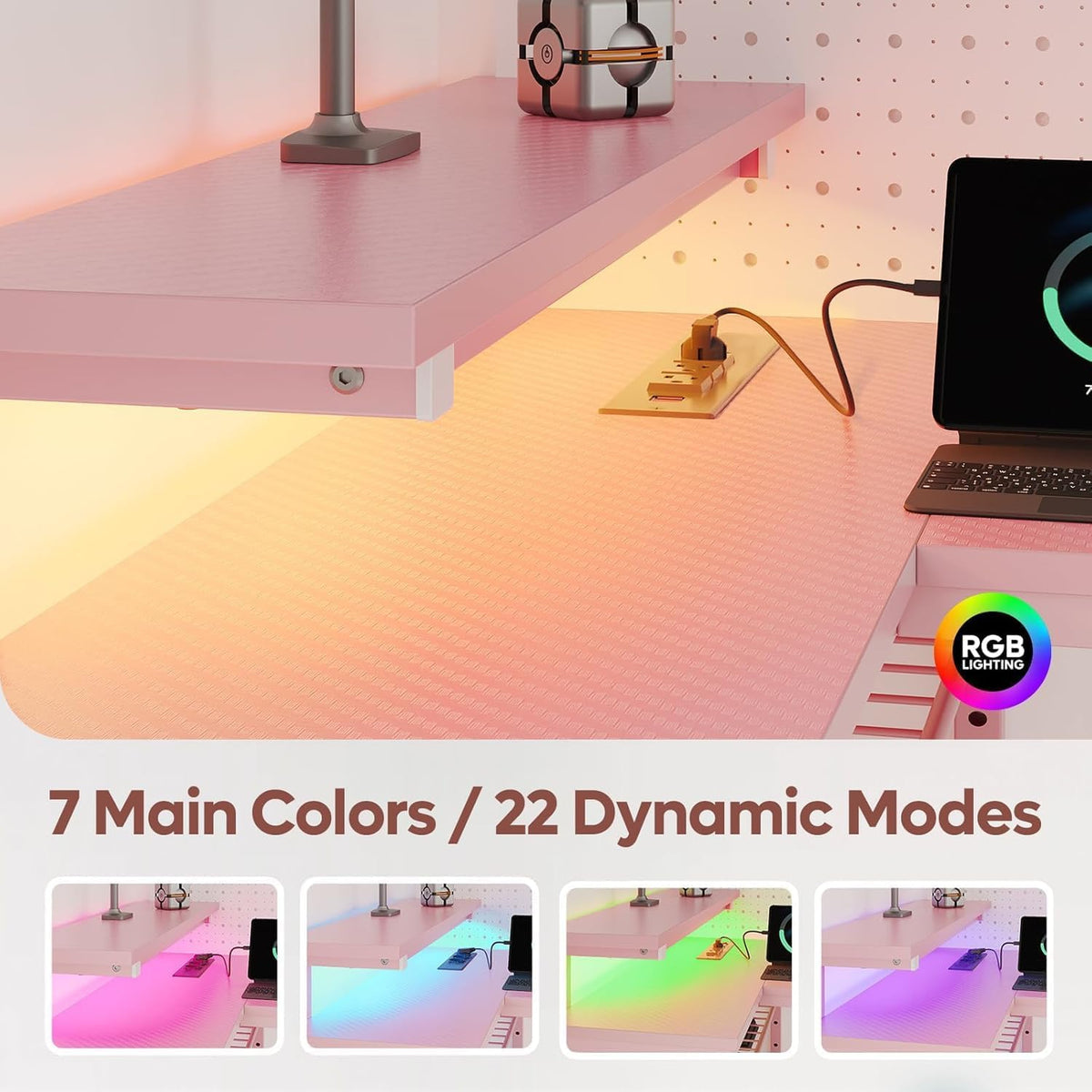 Bestier 42-Inch Pink L-Shaped Gaming Desk with Charging & LED