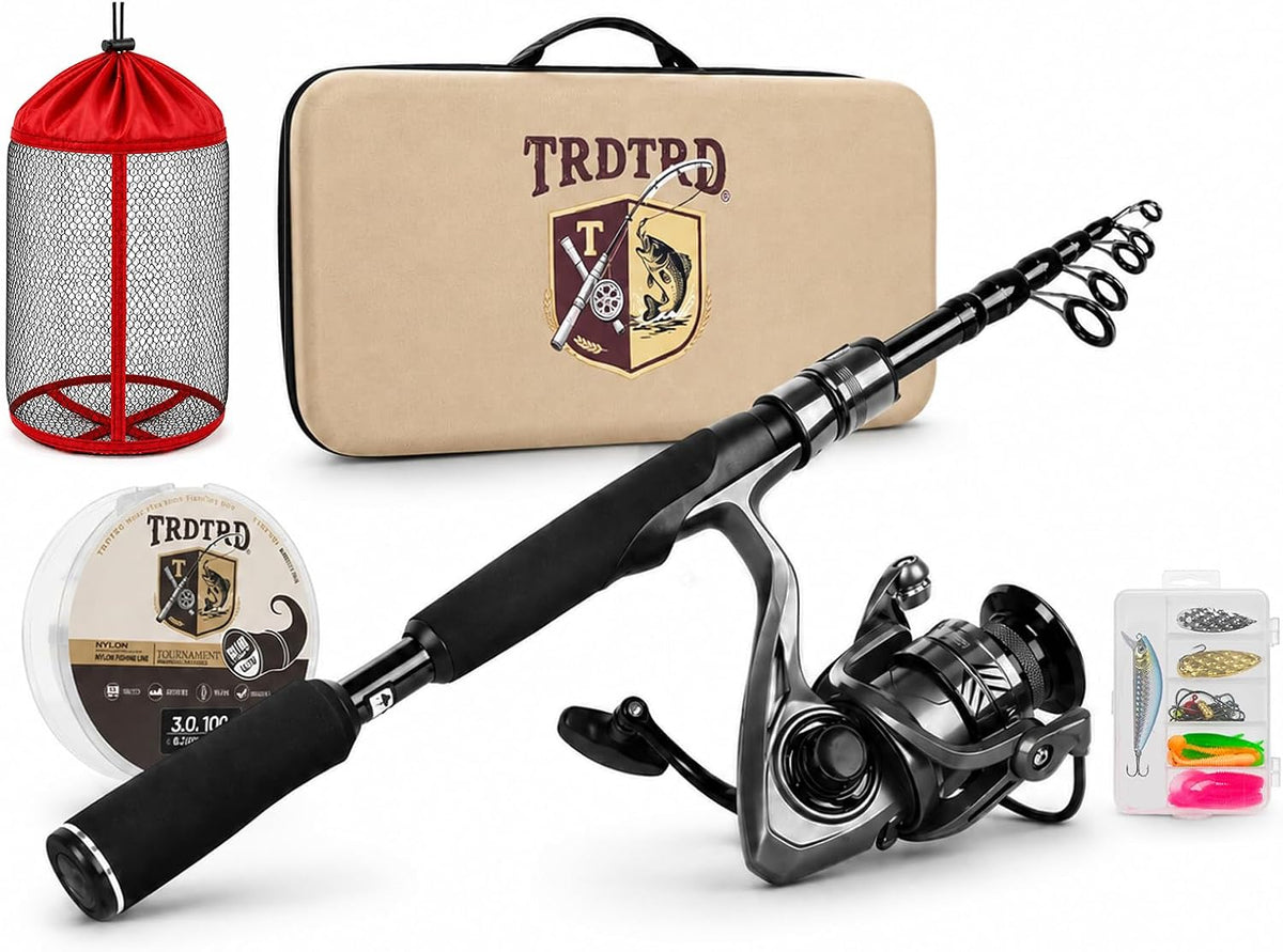 Fishing Rod and Reel Combo Kit—Telescopic Fishing Rod, Collapsible Fishing Rod, Portable Fishing Set w/Tackle Box, Lures & Bag, 4.2oz Carbon Fiber, 5.2:1 Anti-Twist Reel, Freshwater/Light Saltwater