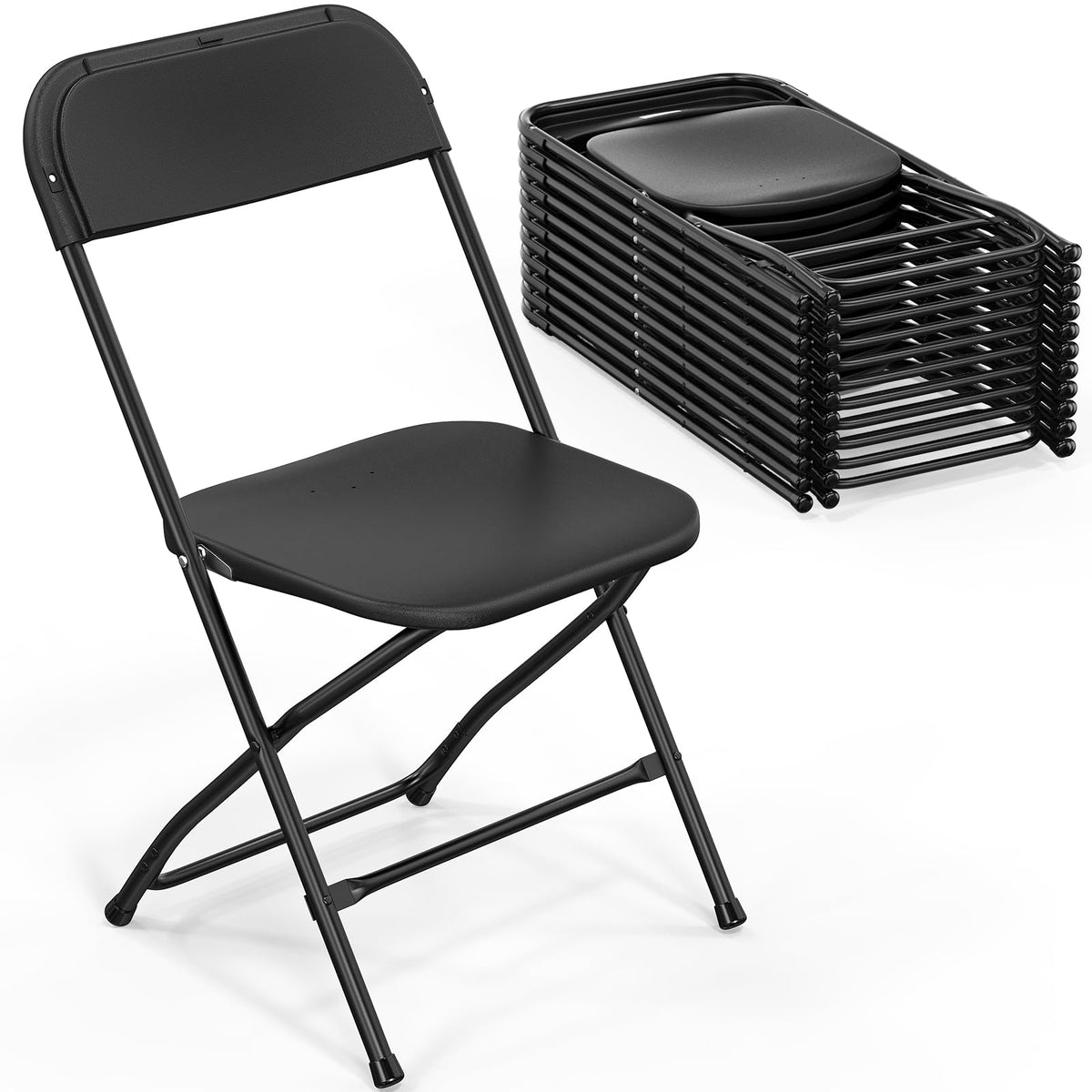 Bonnlo Folding Chairs Set of 4, White Plastic Chair Sturdy Seat with Metal Frame, Perfect for Party, Event, Wedding, Birthday, Office, Outside Entertaining