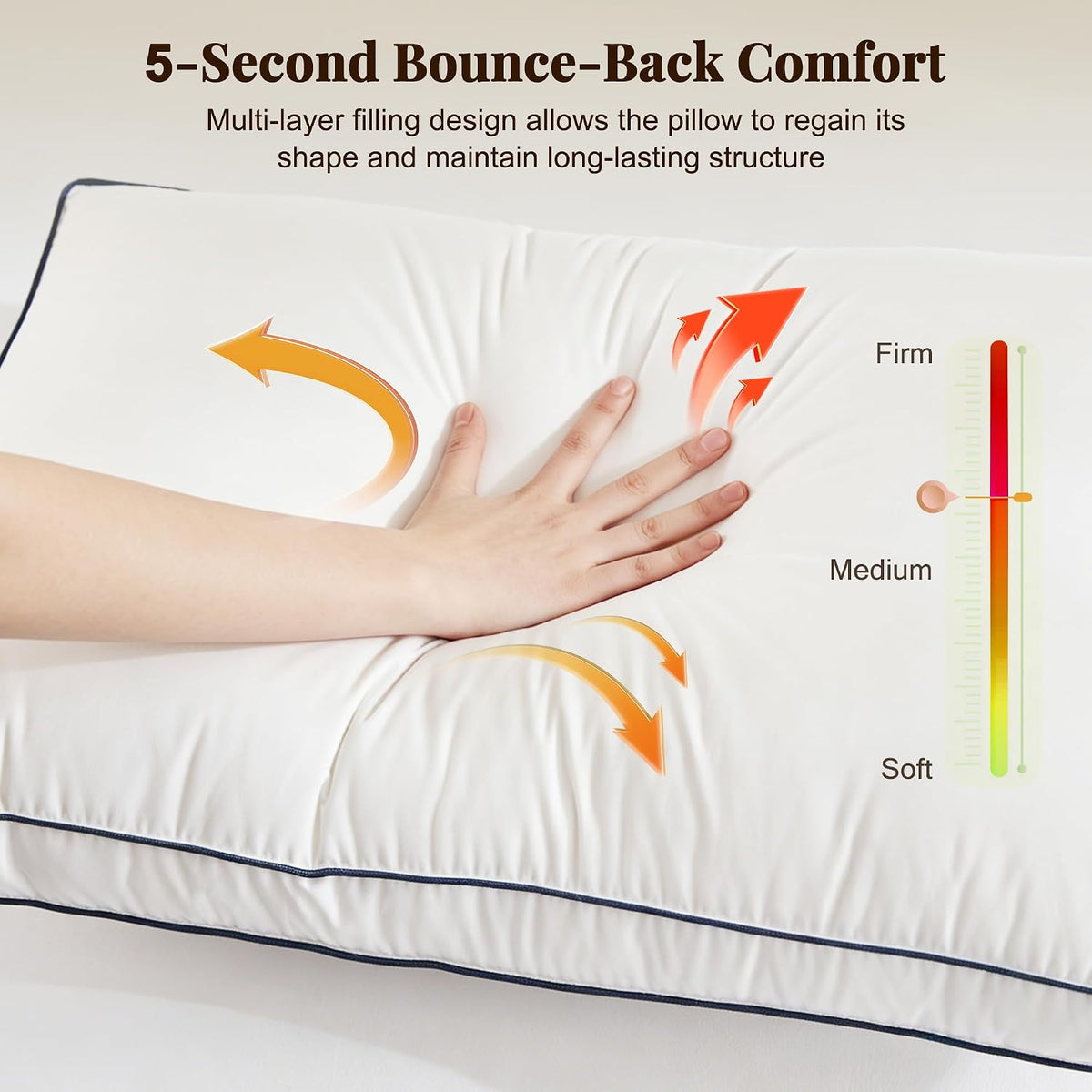 Goose Feather and Down Pillows Queen Size Set of 2, Luxury Bed Pillows