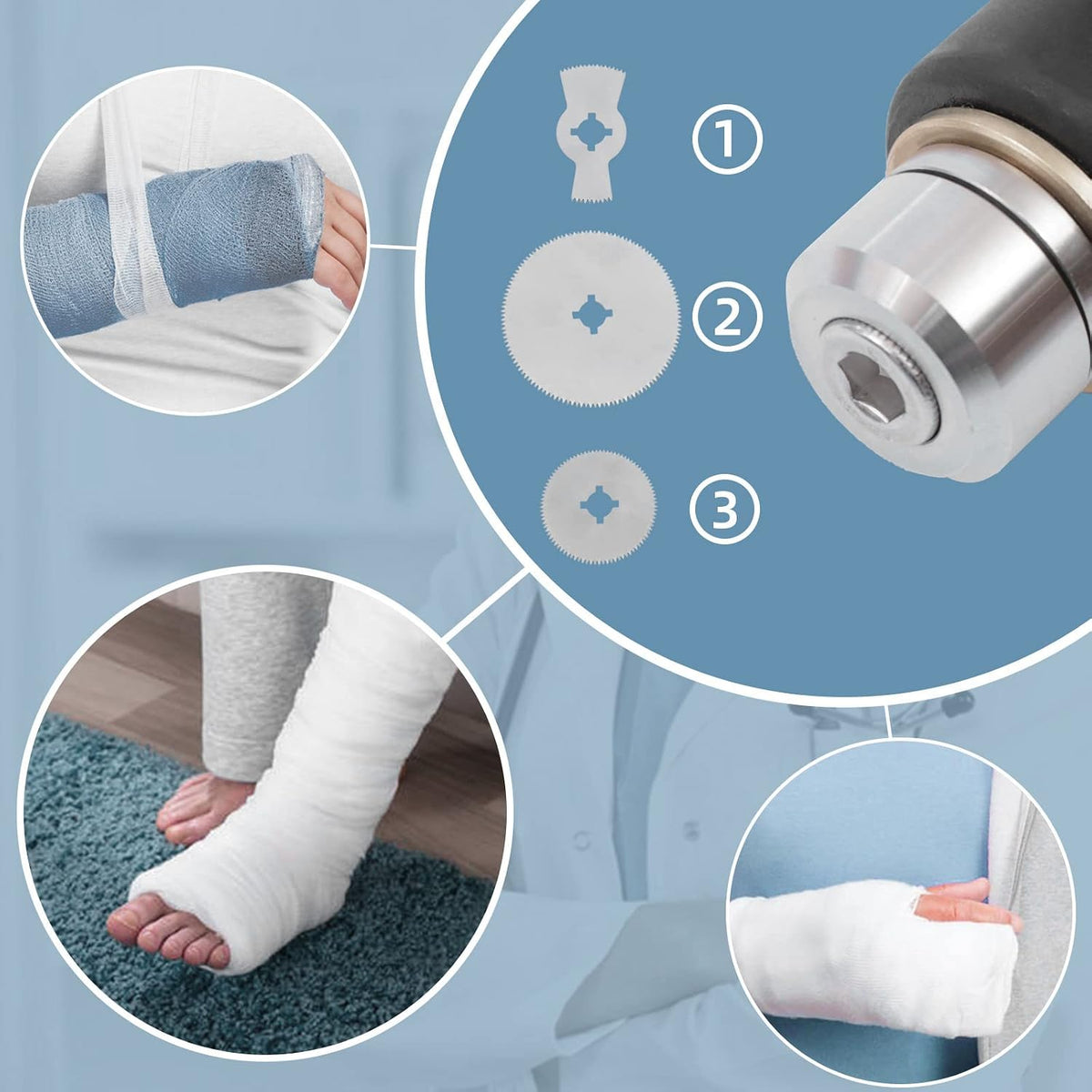 Medical Electric Plaster Saw Cast Cutter with 3 Blades, Speed Adjustable Orthopedic Cast Saw for Removing Plaster Bandages and Polymer Bandages, 12500 Times/Min, 125W 110V
