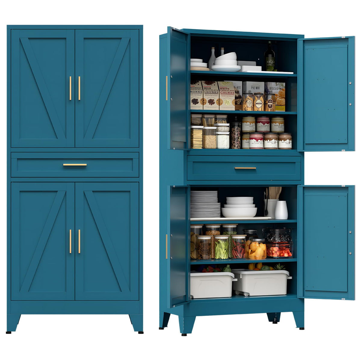 COFaR Home Farmhouse Storage Cabinet with 2 Barn Door, 61" H Metal Cabinet