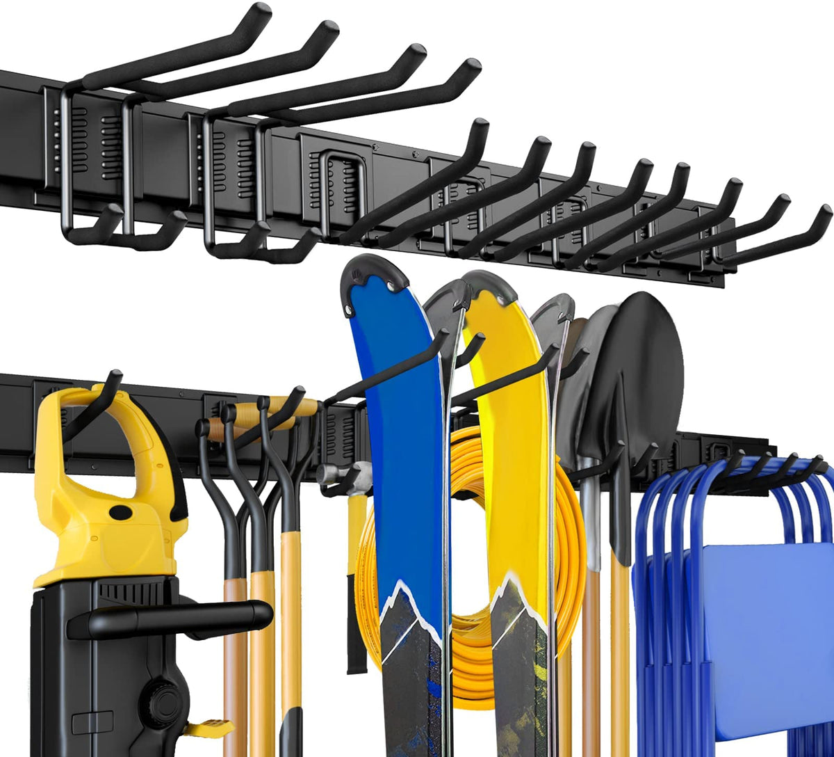 99 Inches Garage Storage, UUP Garage Organization, Wall Mount Garden Tool Organizer, Max 1000lbs Adjustable Metal Hook, Yard Shed Hanging Utility Rack, Heavy Duty Shelving for Rake Broom Mop Snowboard