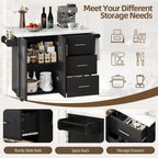 43" Kitchen Island on Wheels, Rolling Kitchen Island with Drop Leaf, Black