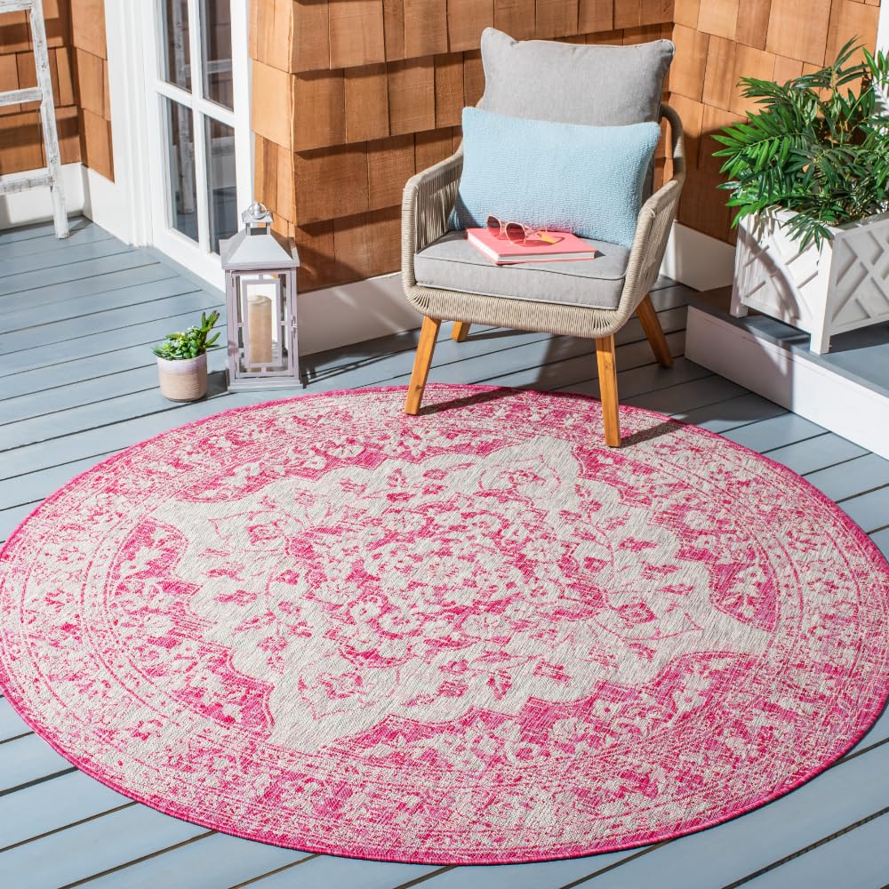 SAFAVIEH Washable Rug Outdoor Courtyard Collection - 6'7" x 9'6", Grey & Blue, Non-Shedding & Easy Cleaning, Ideal for Patio, Backyard, Mudroom (CY8231-37212)