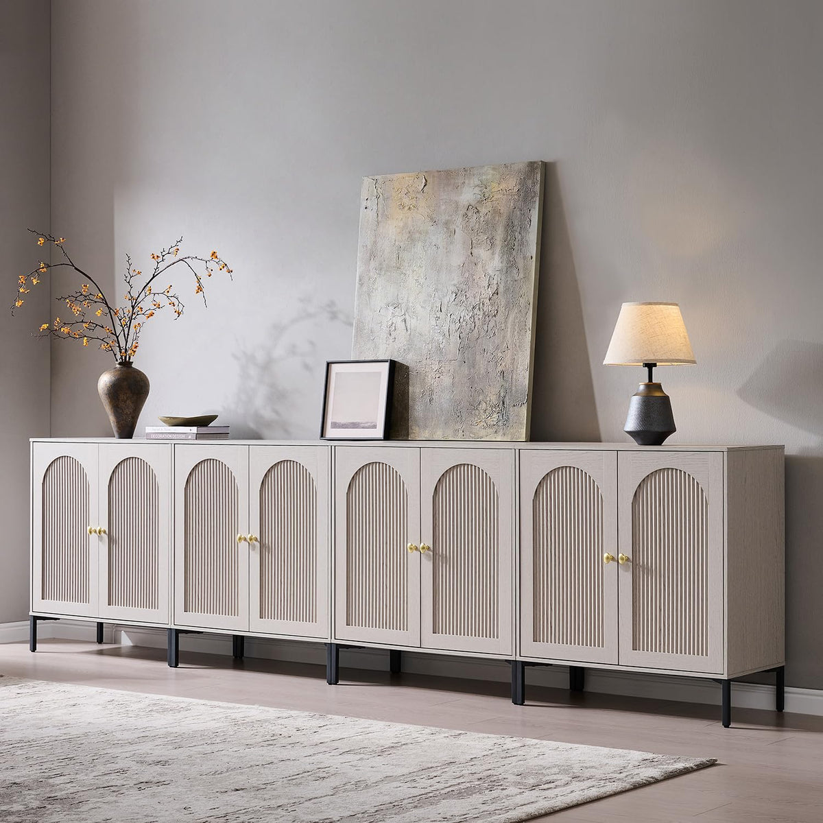 IFGET 61.75" W Modern Arched Sideboard Buffet Cabinet with Storage, Natural