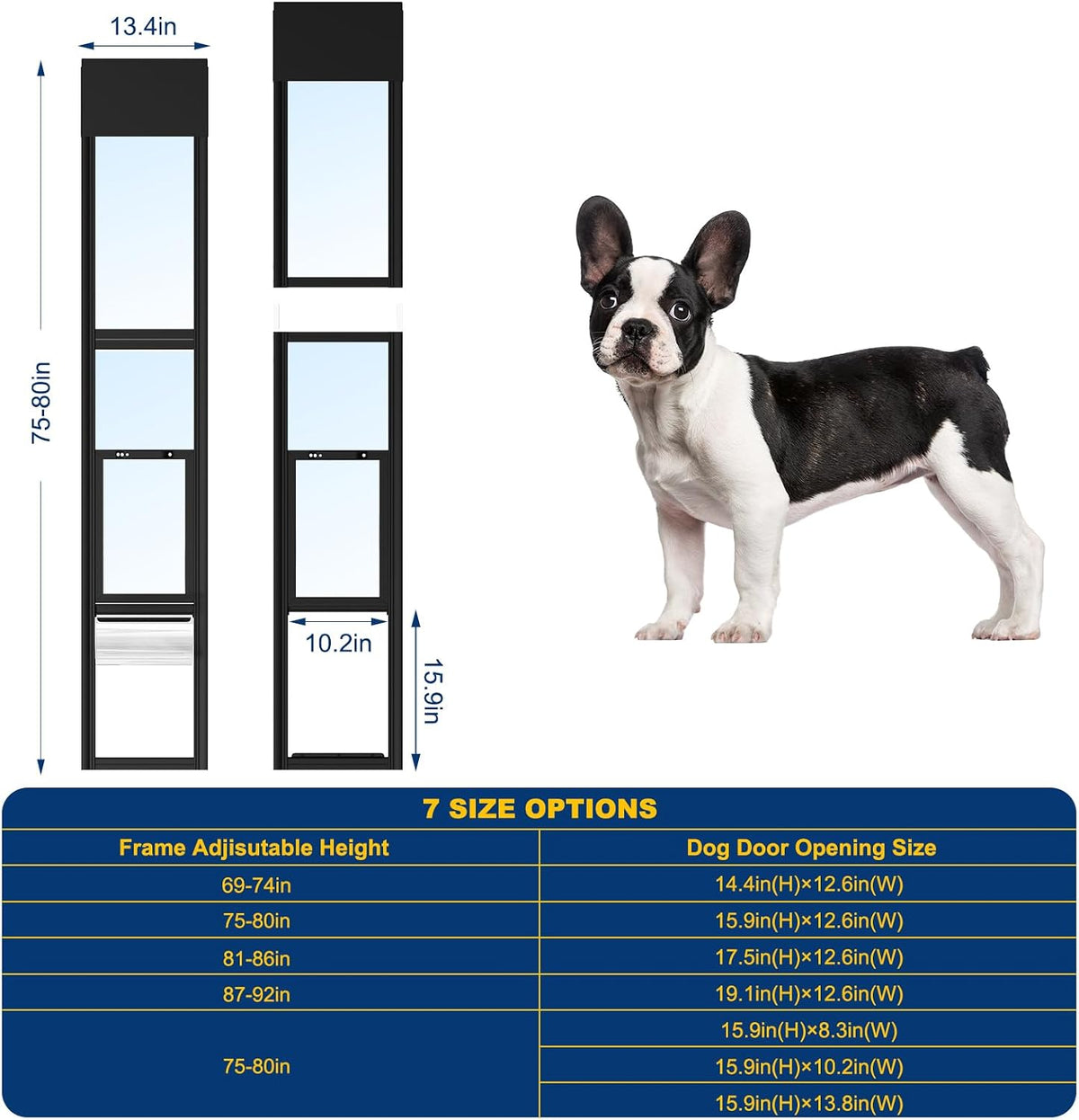 DoCred Dog Door for Sliding Glass Door, 74 13/16" to 80 11/16"