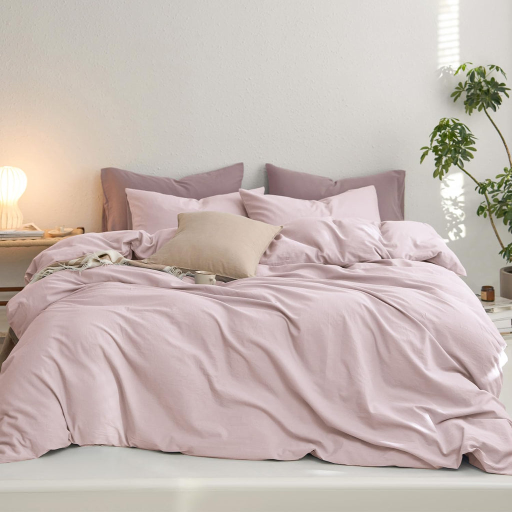 MooMee Upgraded Softer Duvet Cover Set 100% Washed Cotton Twill King