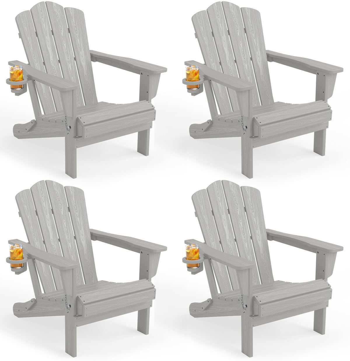 KINGYES Folding Adirondack Chair Set of 4 with Cup Holder, Navy