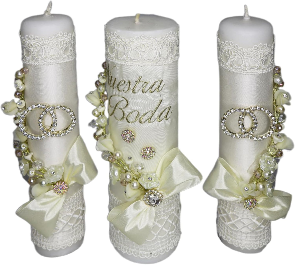 A&C Quinceañeras and More Unity Candles Wedding Set Unity candles Set of 3 for wedding Ceremony Candles for Wedding velas de union Candle for the couple VU60 (Ivory Gold)
