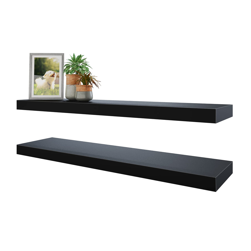 BAMEOS 47in Floating Shelves, Black Wall Mounted Wooden Shelves with Invisible Brackets Set of 2