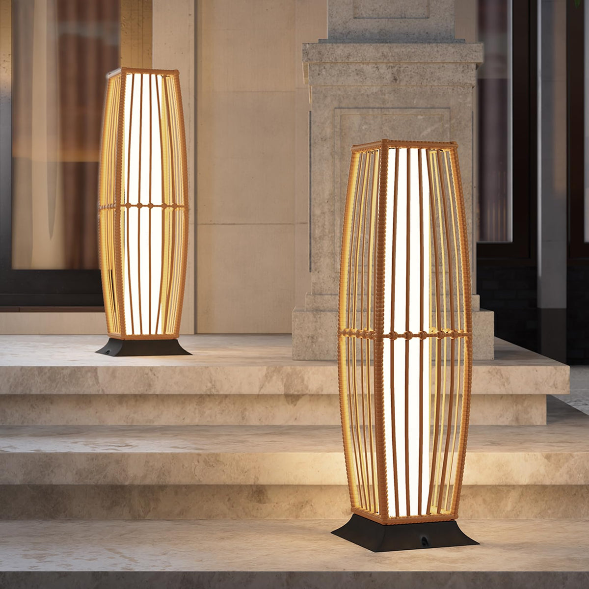 Grand patio 2-Piece Outdoor Floor Lamp Solar Powered Lantern Waterproof Wicker Boho Deck Lights for Garden Porch Decor, Large Crossover