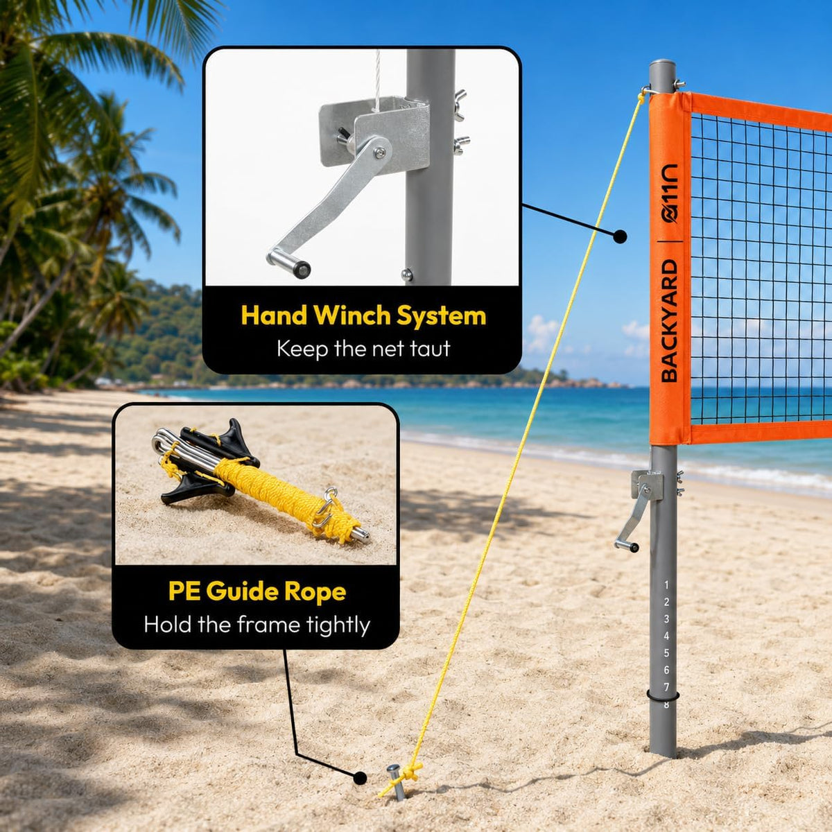 A11N SPORTS Outdoor Volleyball and Badminton Combo Set - Includes Adjustable Height Anti-Sag Net, Volleyball, Air Pump, 4 Badminton Rackets, 2 Shuttlecocks, Boundary Line Marker, and Carrying Bag