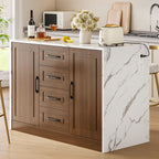 ONBRILL Kitchen Island with 2 Storage Cabinets & 4 Drawers, White+Black