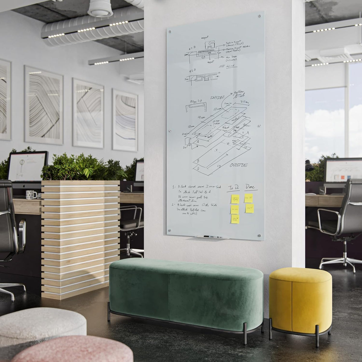 U Brands Magnetic Glass Floating Dry Erase Board, Includes Shag Eraser, 4 Markers, and 1 Magnet, 72 X 36, White (3973U00-01)