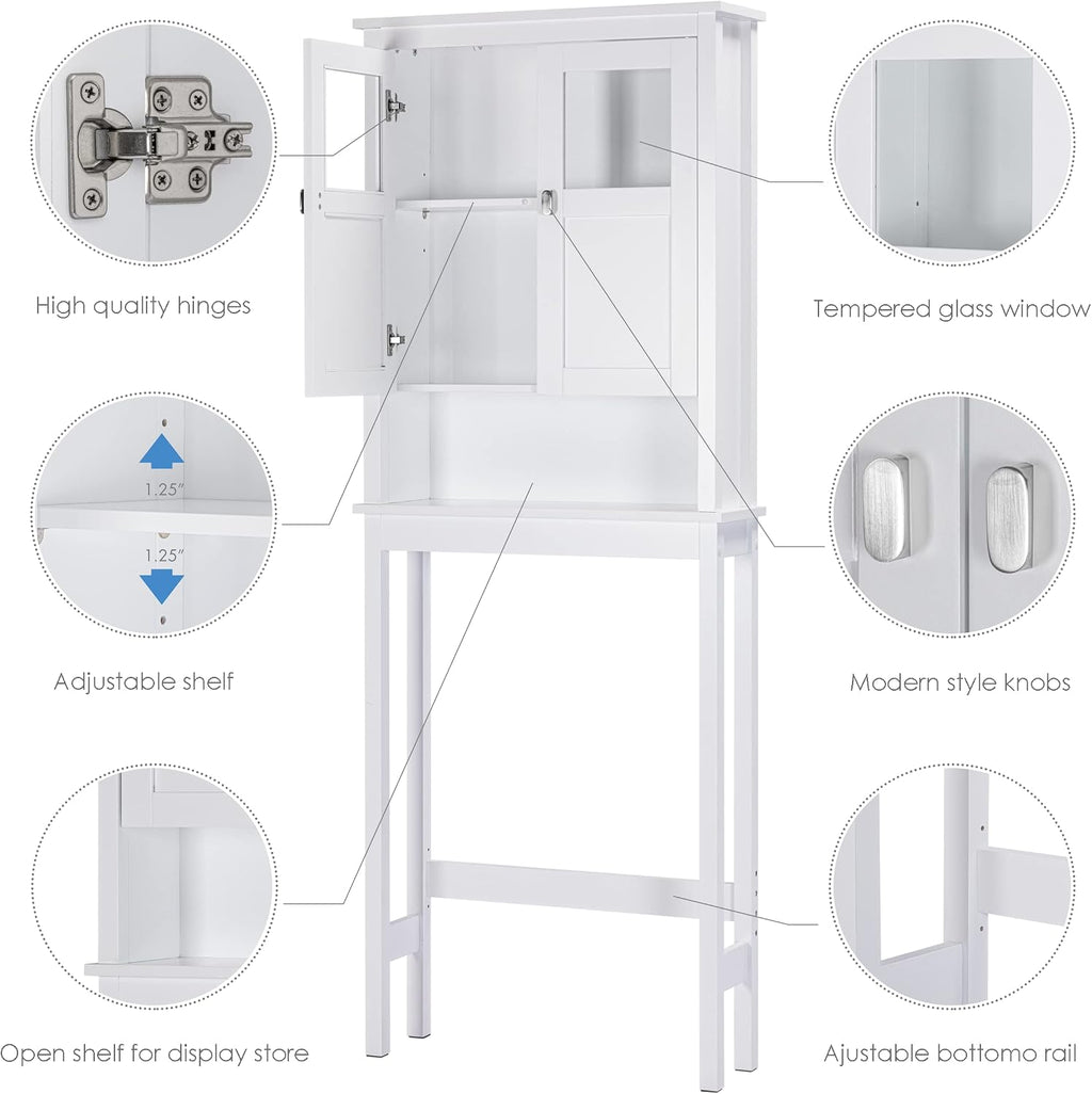 Spirich Bathroom Over the Toilet Storage Cabinet with Glass Doors, White