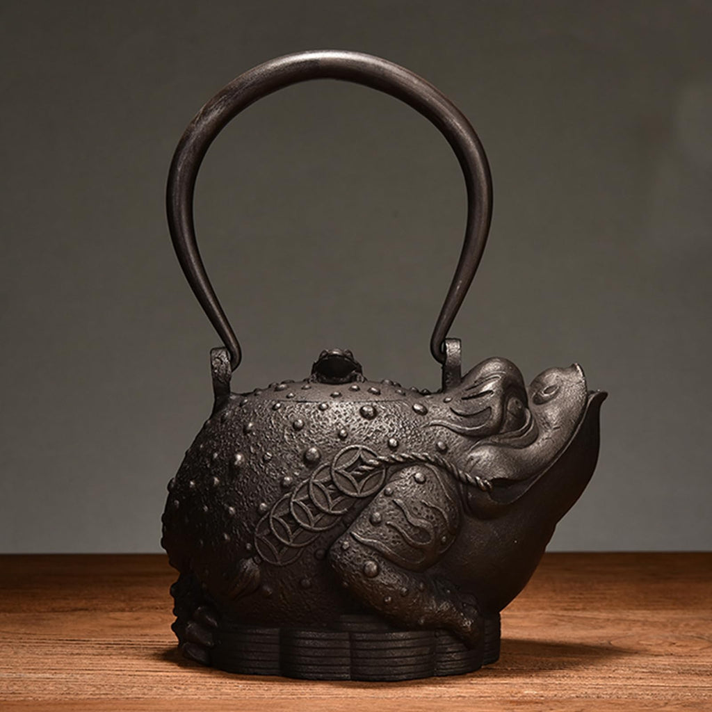 Cast Iron Teapot, Stovetop Safe Tea Kettle With handle, Asian Style Handmade Tea Pot For Home Camping Outdoor Use(1.2L, BlackB)