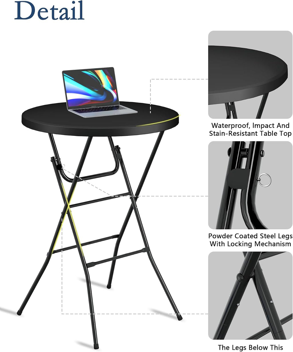 24" Round Folding Table, Plastic Bar Height Tables for Parties Black