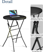 24" Round Folding Table, Plastic Bar Height Tables for Parties Black