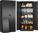 SISESOL 75" Tall Metal Storage Cabinet with Wheels,Rolling Garage Storage Cabinet with Lock,Black Metal Cabinets with Wheels and Shelves,Deep Heavy Duty Tool Locker for Garage,Home,Office,Shop