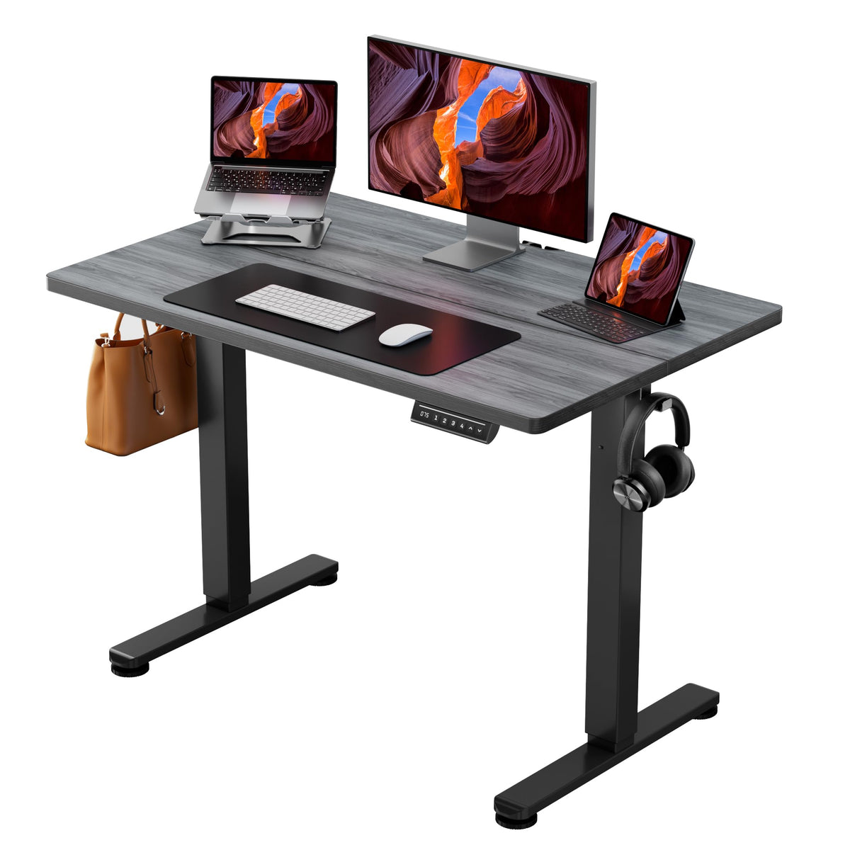 ErGear Height Adjustable Electric Standing Desk, 48 x 24 Inches Sit Stand up Desk, Memory Computer Home Office Desk, Vintage Brown