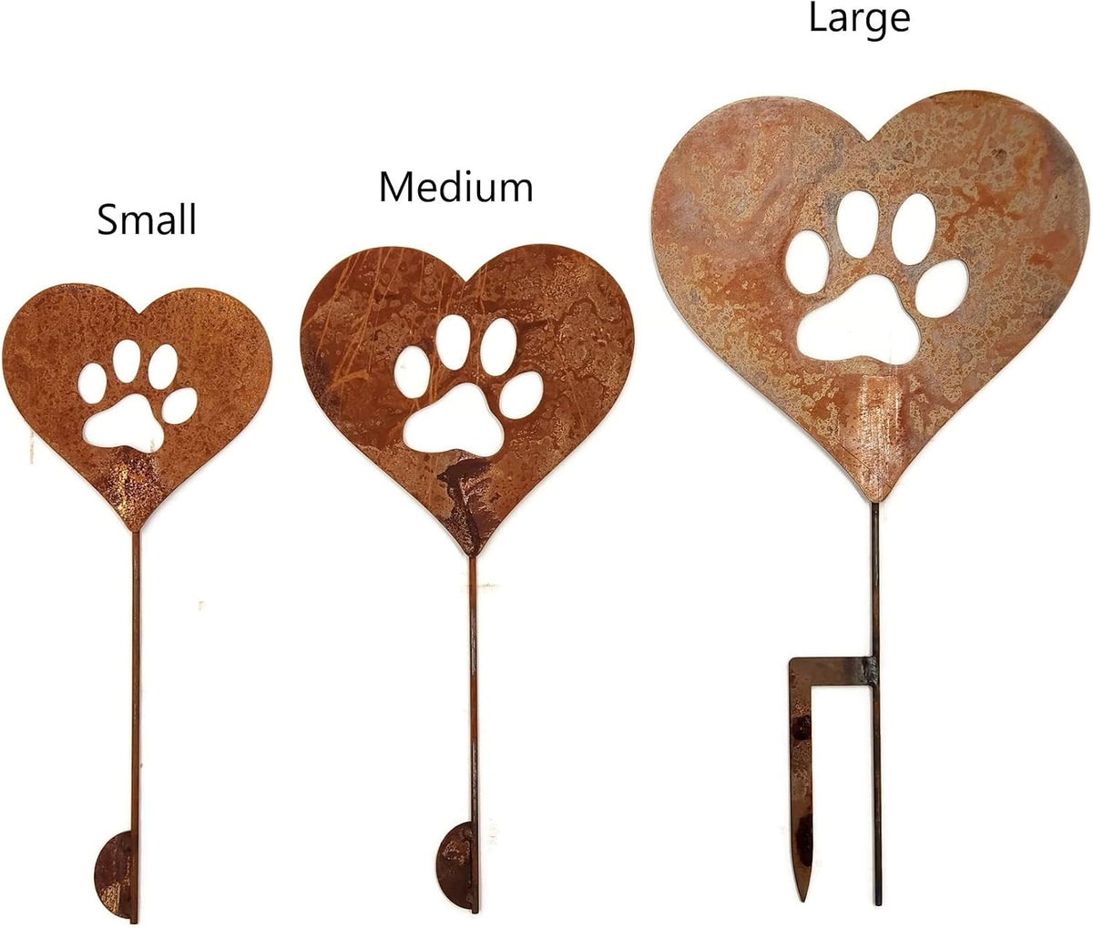 Pet Dog, Cat, Rabbit or Bird Keepsake Memorial Heart Garden Stake 20 to 28 Inches Tall (Large Heart, 28" Tall, Paw Print, Naturally Rusted)