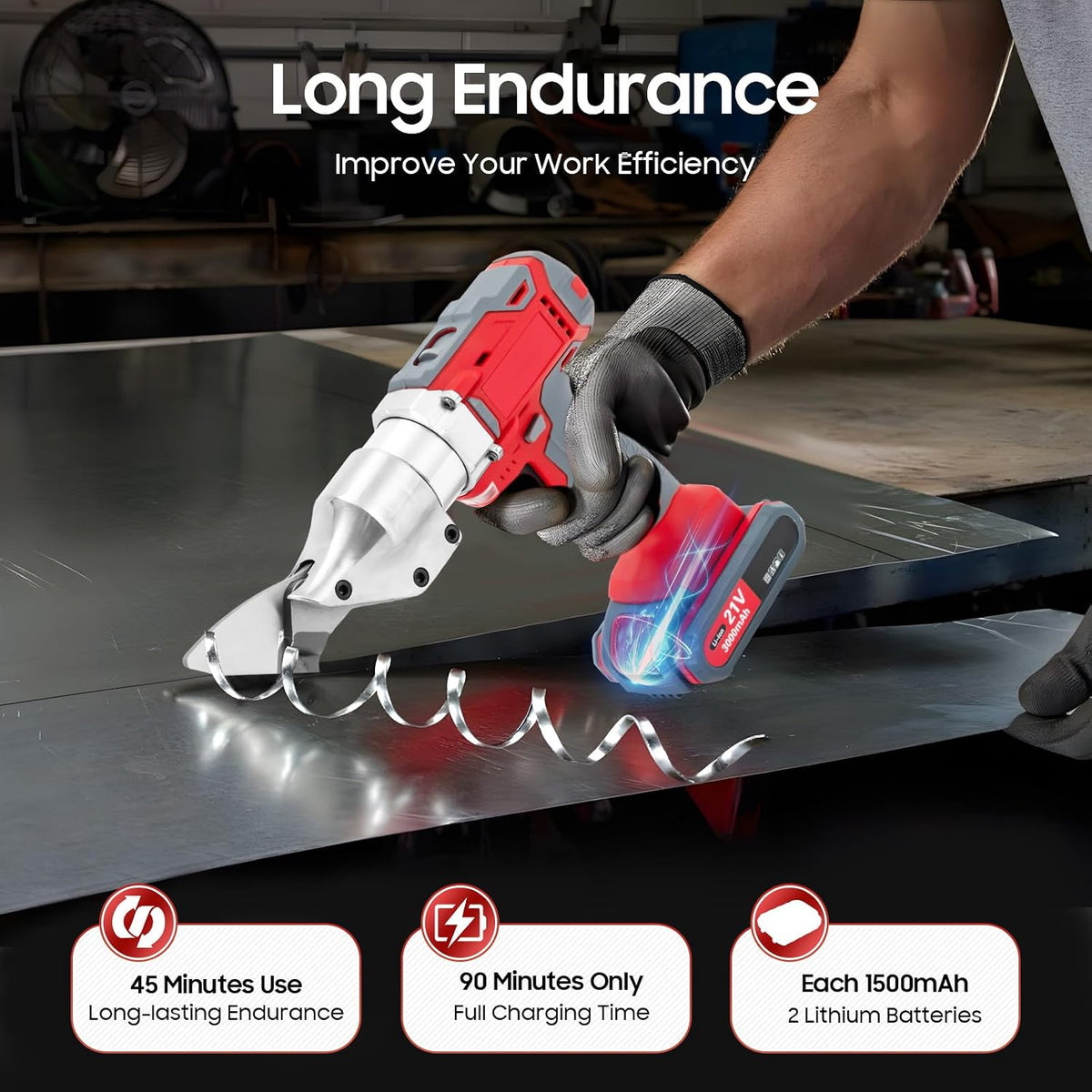 21V Sheet Metal Cutter Scissor Electric Metal Shear Heavy Duty Tin Snips Cutting Tool Cordless Drill Attachment for Cutting Iron Stainless Cardboard Aluminum