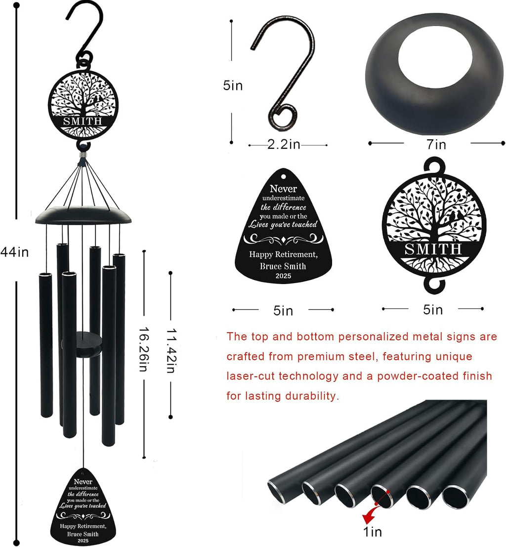 Large 44 Inch Wind Chime Personalized Retirement Wind Chimes Gift,Custom Wind Chimes for Retirement Gift,Outdoor Metal Wind Chime for Yard Garden Decor