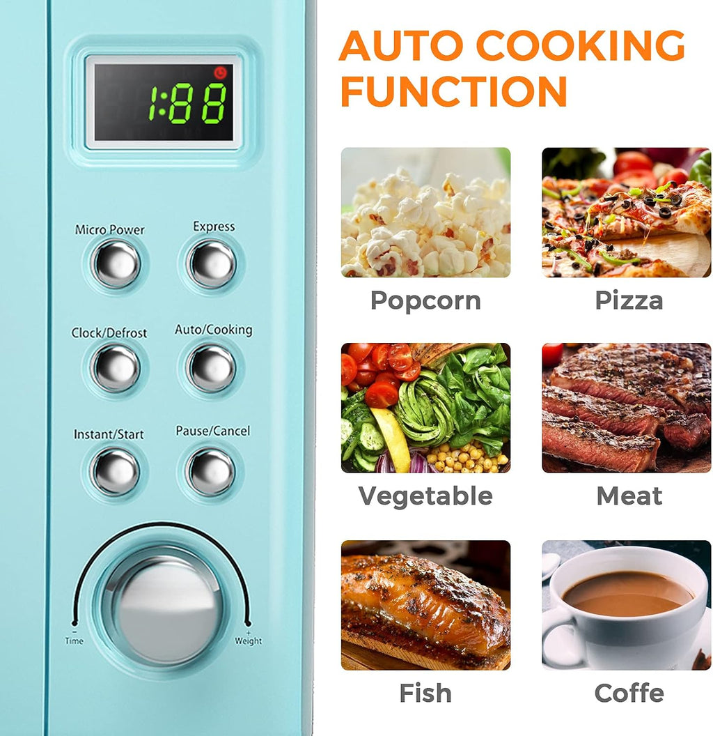 MAT EXPERT 0.7 Cu.ft Compact Microwave Oven, Digital Timing & Child Lock, Small Microwave w/Glass Turntable & 6 Preset Buttons, Delayed Start Function, 700W Mini Microwave w/5 Micro Power (Green)