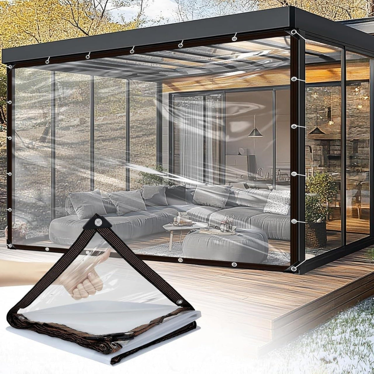 Clear Waterproof Tarps Heavy Duty, Covers Outdoor Clear Tarp Curtain, Water-proof Vinyl Material, Good Light Transmission, For Patio, Porch And Outdoor, Greenhouse Balcony Garden(LxW 8x9m/26.2x29.5ft)