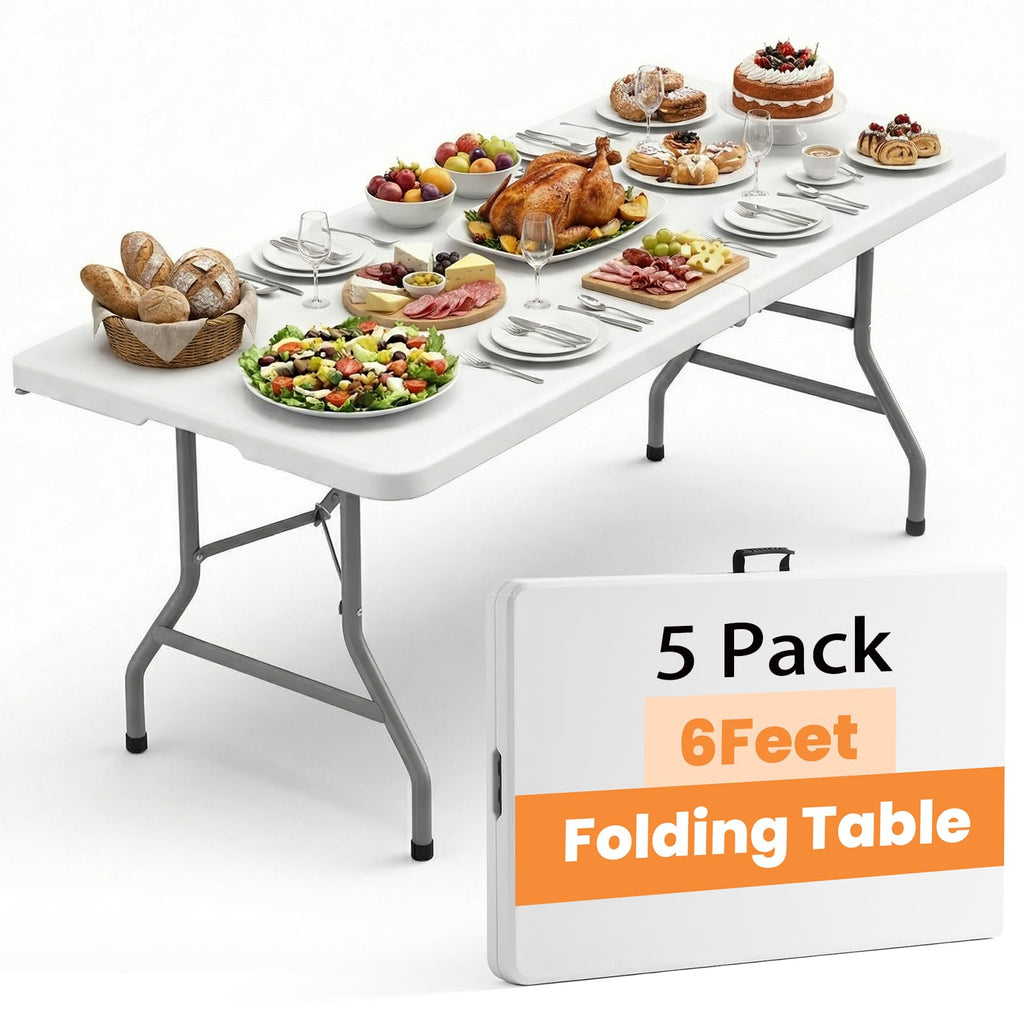 2 Pack Folding Tables 6FT Plastic Utility Foldable Tables, Black
