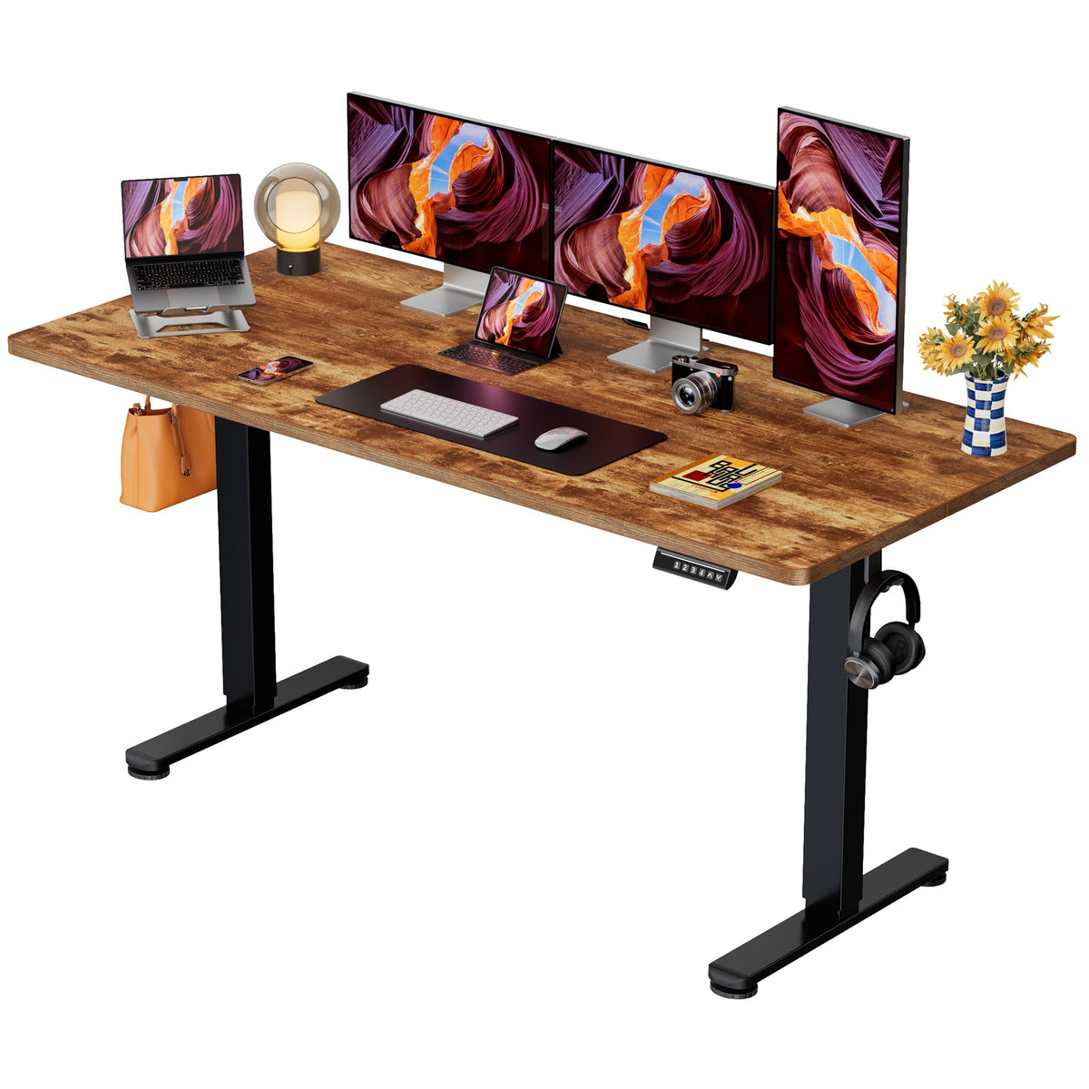 ErGear Height Adjustable Electric Standing Desk, 48 x 24 Inches Sit Stand up Desk, Memory Computer Home Office Desk, Vintage Brown