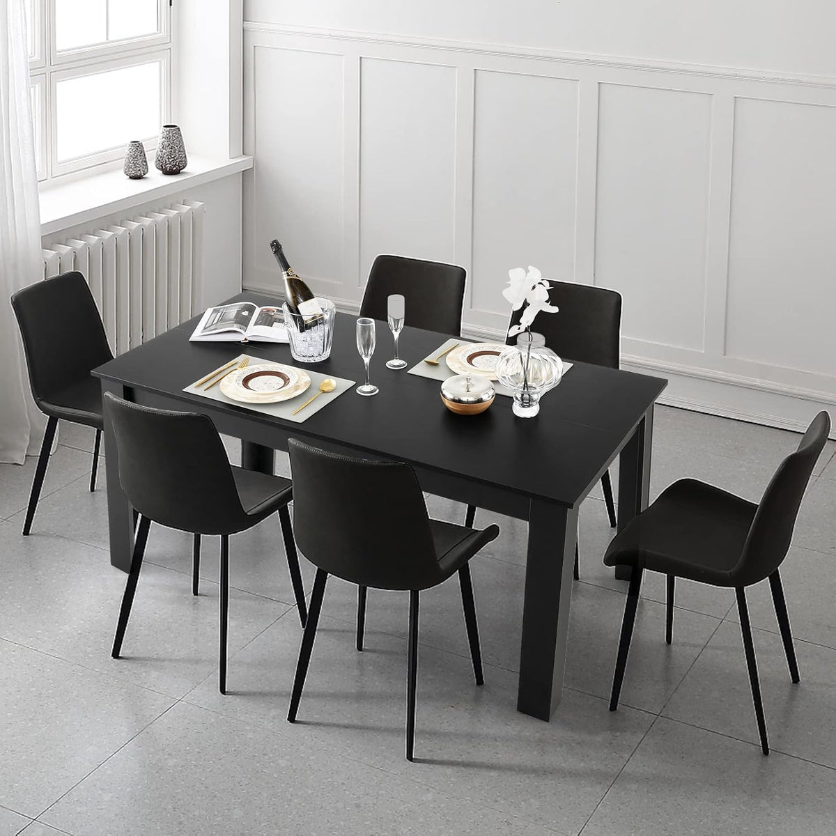 GIANTEX Dining Table for 4-6, 63" Large Rectangular Kitchen Table, Black