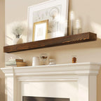 60x8x3in Rustic Fireplace Mantel Pine Wood, Weathered Brown