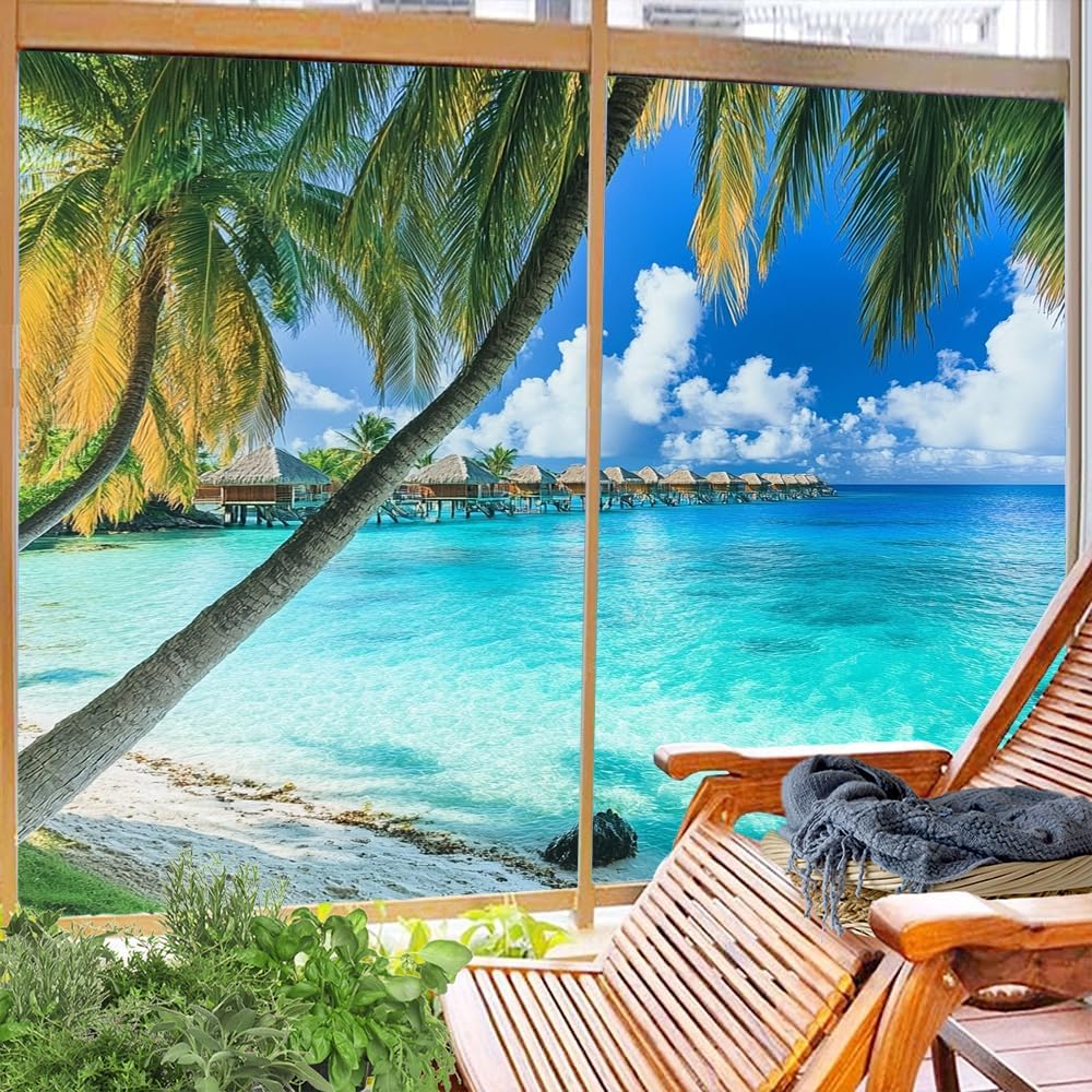 Beautiful Ocean Scenery Window Privacy Film 35.4Wx55.1L inch x 2pcs