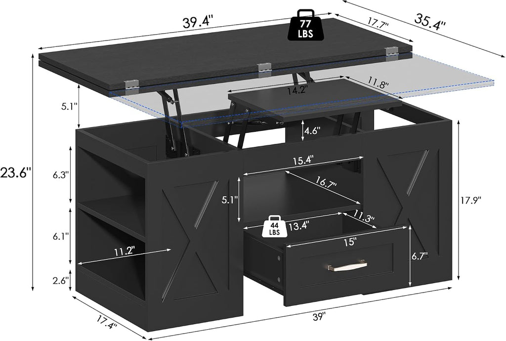 kepptory 40" Lift Top Coffee Table with Storage, Black