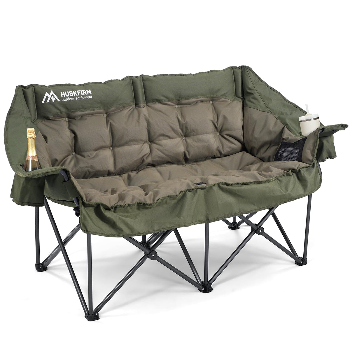 Huskfirm Padded Double Camping Chair, Heavy Duty Camping Loveseat, Grey
